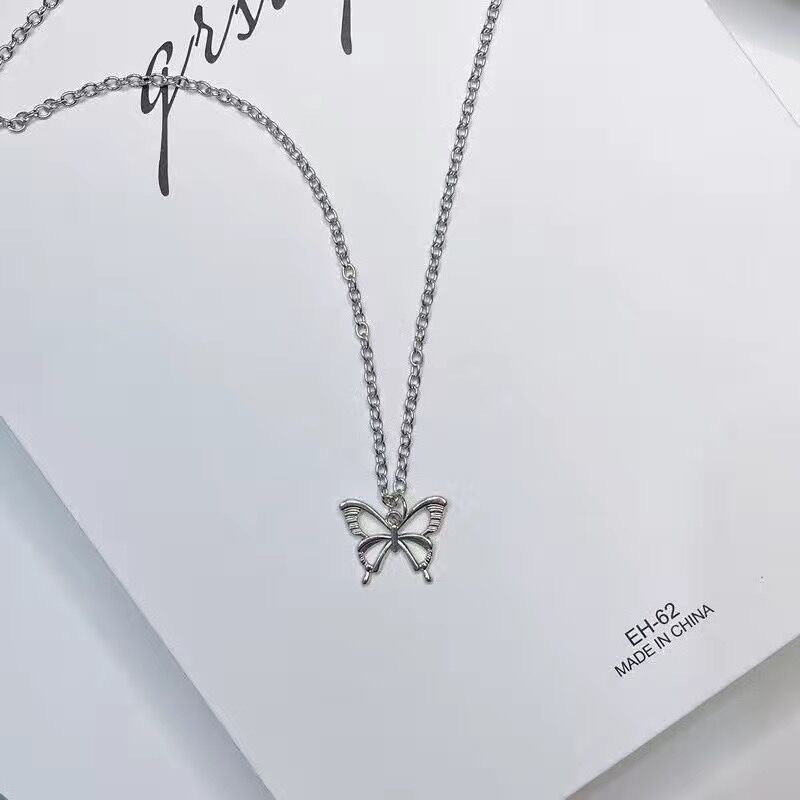 Cross chain hollow butterfly pendant silver necklace # Xl007
