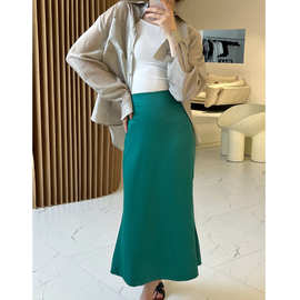 2025夏季新款韩国东大门向日葵欧尼醋酸光泽绸面鱼尾高腰半裙