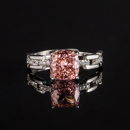 Fashionable light luxury versatile colorful diamond ice flower cut ring inlaid with high carbon diamond padparadscha colorful hand jewelry drop shipping