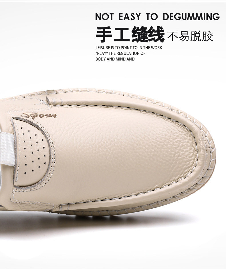 Giày lười nam da bò lớp đầu mềm, đế bằng chống trượt, form rộng cỡ lớn — Kaki, Màu trắng, Màu đen chi tiết 13