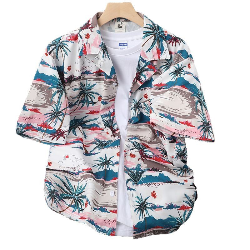 Men's Heavyweight High Quality Hawaiian Floral Short Sleeved Shirt Casual Beach Vacation Style Loose Fit Lightweight Summer_viptrois.com
