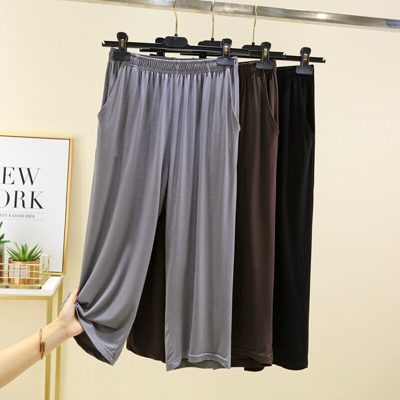 Modal cropped pants women's elastic waist pocket pants home cropped pants pajama pants can be worn outside thin breathable pants
