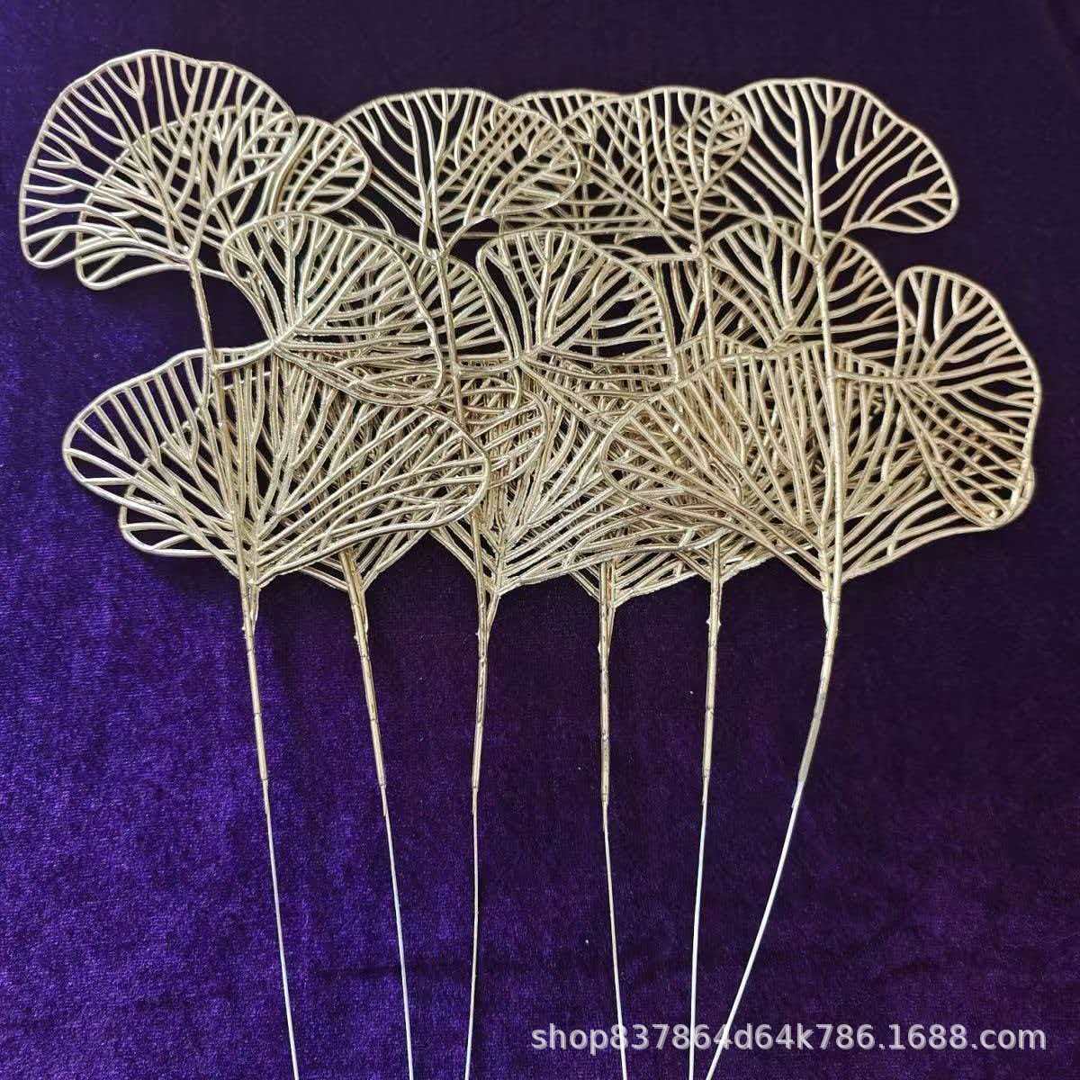 厂家直销金色花金色尤加利银杏叶新年福桶木绣球年宵花配件扇形