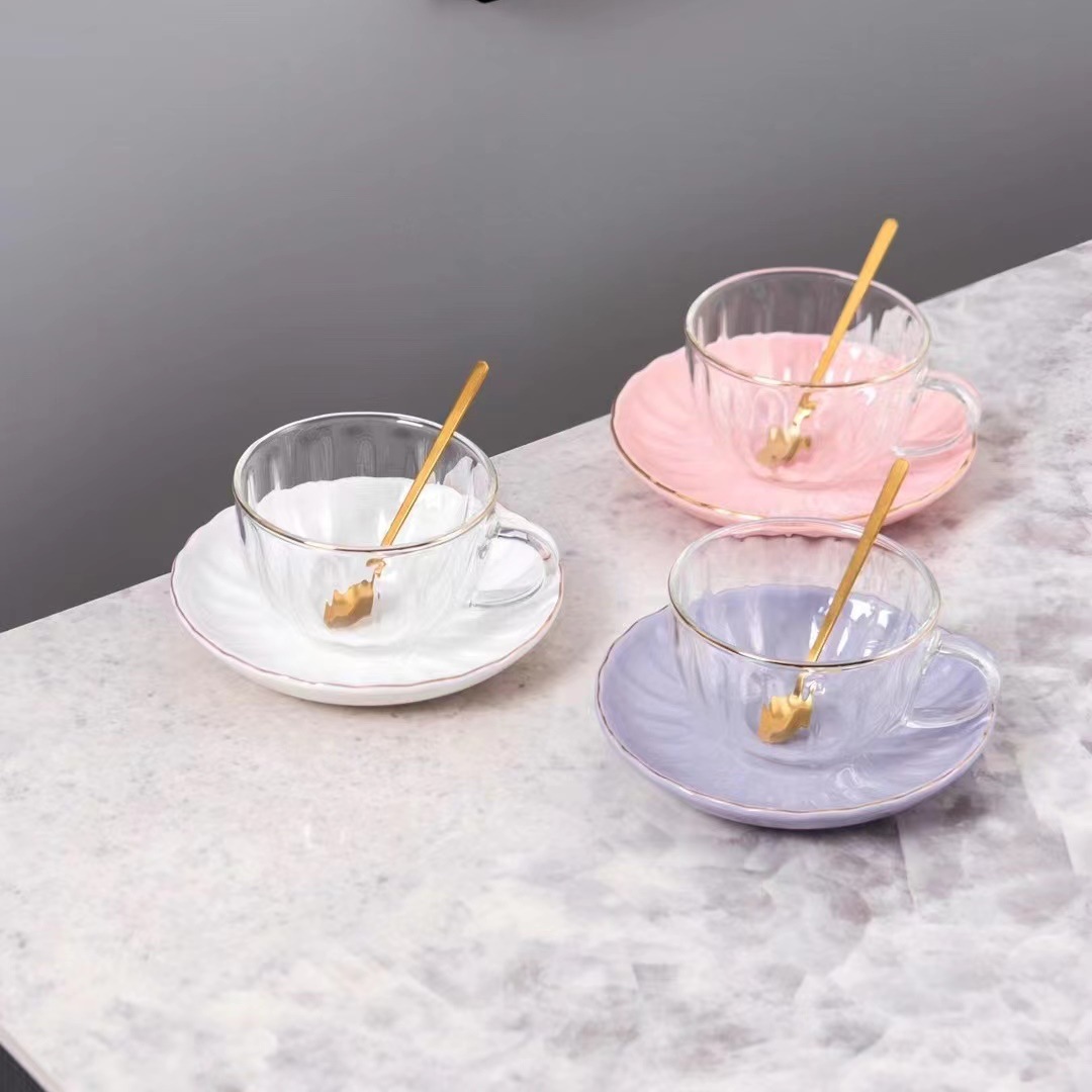 Estilo nórdico simple personalizada taza de café de cristal con platillo cuchara taza de regalo té de la tarde taza de la Oficina