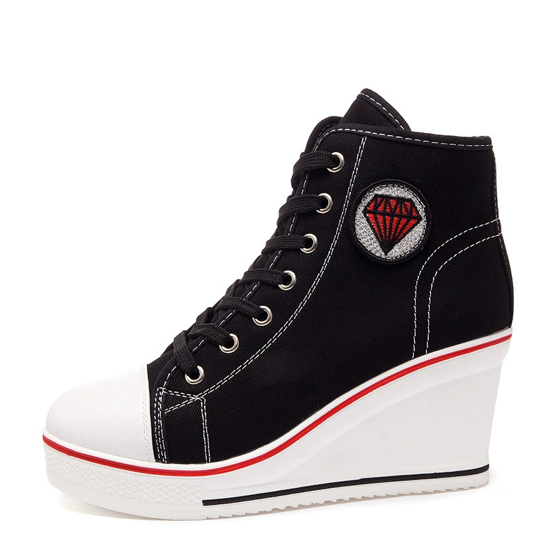Кеды high-top из канваса, клиновидная подошва 8 см, боковая молния и шнуровка, размеры 35–43