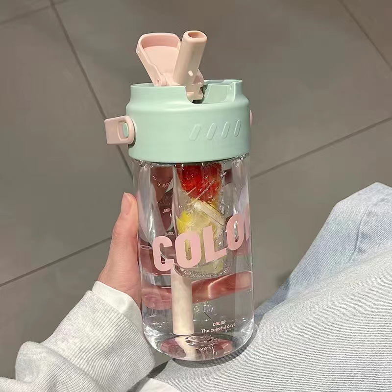 ハンドル付きティーバンクウォーターカップ、見栄えの良い漫画学生ダブルコンパートメントプラスチックウォーターカップ、大容量ドーパミンポータブルストローカップ|undefined