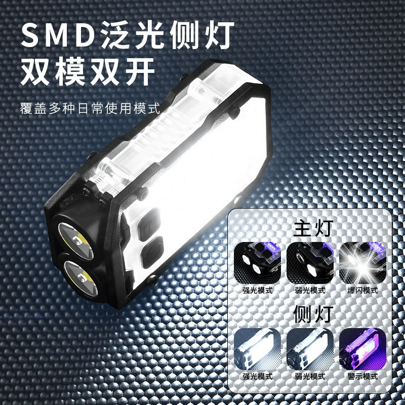 Nueva luz de llavero transfronteriza Tipo-C recargable pistola de acero pequeña de alto brillo al aire libre fuente de luz doble luz fuerte mini lámpara de succión magnética image 3