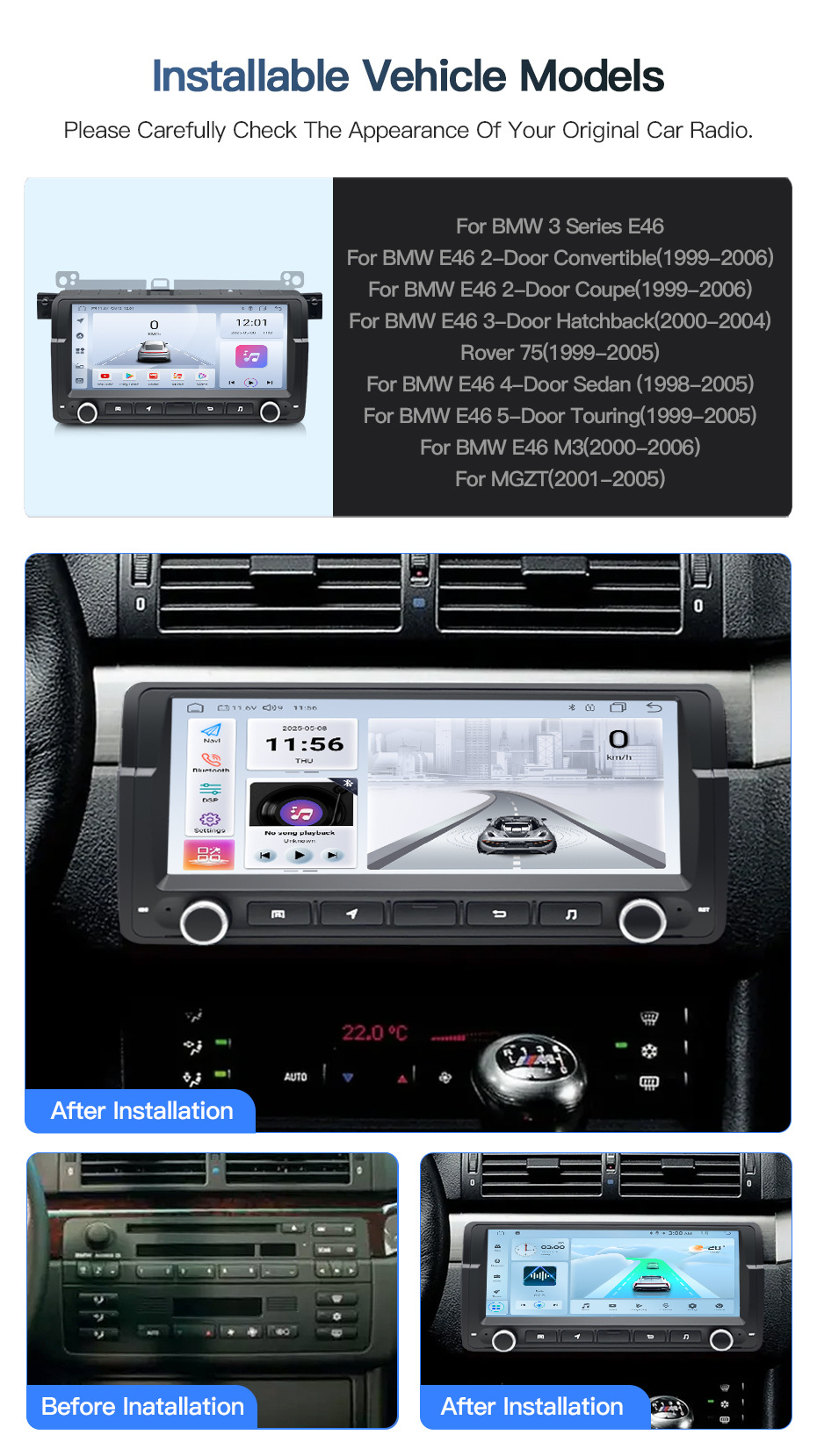 8.8inch Suitable for Bmw 3 Series E46 Mg Zt Rover75 Car Central Control Screen Navigation Bluetooth Reversing Image