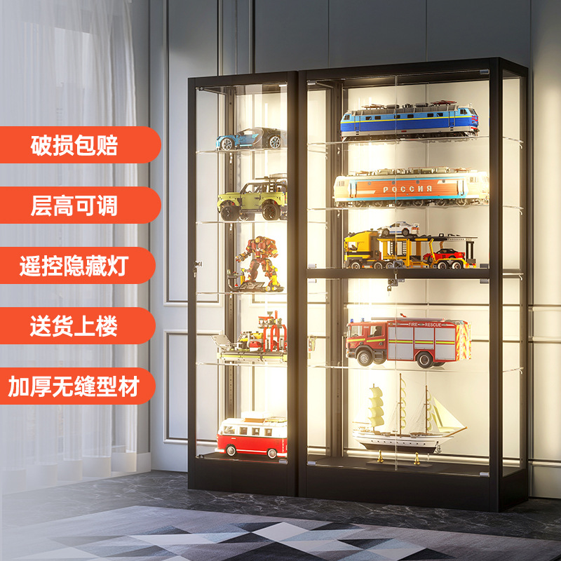 手辦展示櫃帶燈玻璃櫃防塵透明樂高展示櫃家用模型玩具柜子展示架