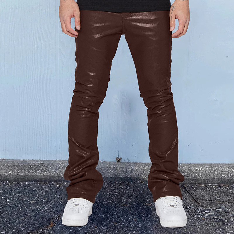 European and American Men's Leather Pants 2026 Foreign Trade Trendy Printed Mid-Waist Loose Casual Long Pants Men's Large Size Hip-Hop Pants