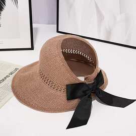 夏季可折叠空顶帽蝴蝶结镂空透气太阳帽户外沙滩太阳帽女帽子批发