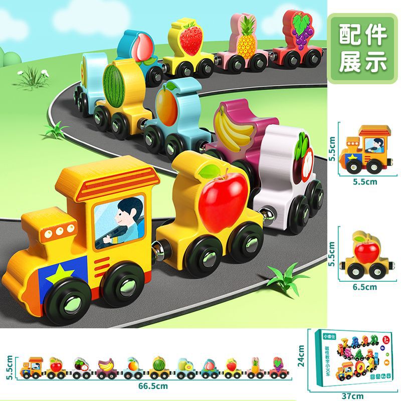 Trenes magnéticos, bloques de construcción, juguetes de ensamblaje de madera para niños, magnéticos, niños y niñas de 1 a 3 años, educación temprana, cerebro