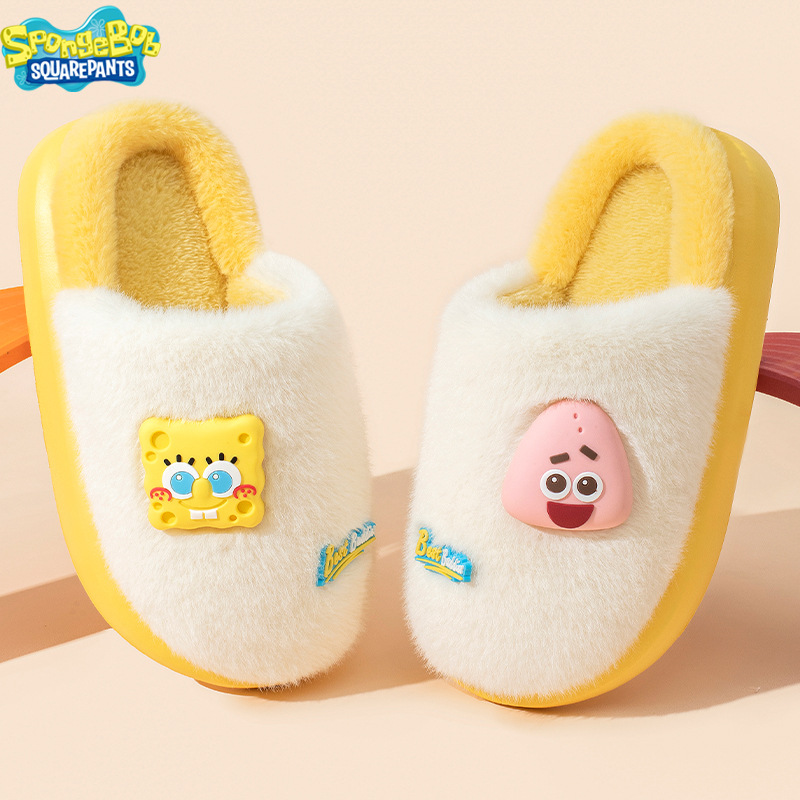 海绵宝宝儿童棉拖鞋女童新款冬季室内家居保暖女男童包跟棉鞋女孩