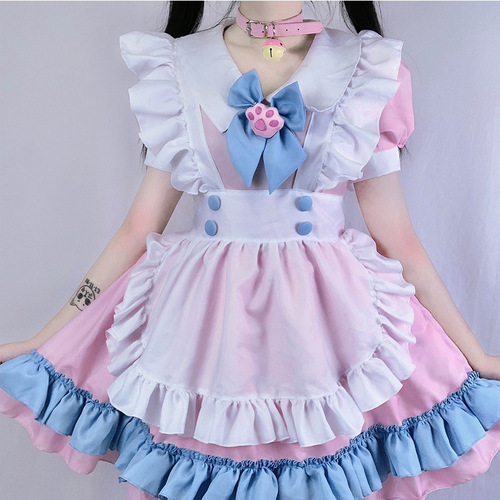 S-4XL plus size maid outfit, super cute big bow Lolita dress, women's clothing boss pink and blue cute dress