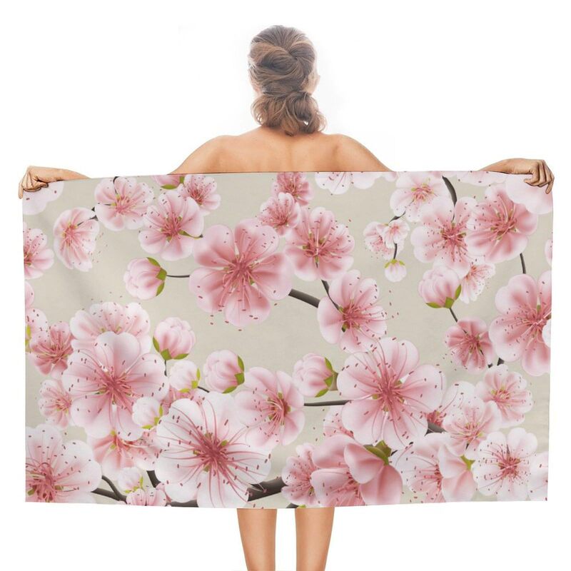 Pink Cherry Blossom Pattern Large Beach Towel Sand-free Quick-drying Absorbent Towel Suitable for Travel Swimming Beach Gym