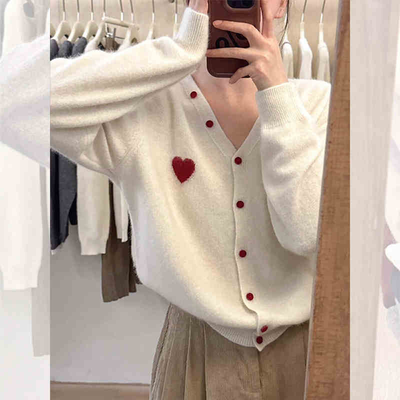 小个子灰色v领短款开衫毛衣外套女春秋季爱心刺绣针织衫长袖上衣|undefined