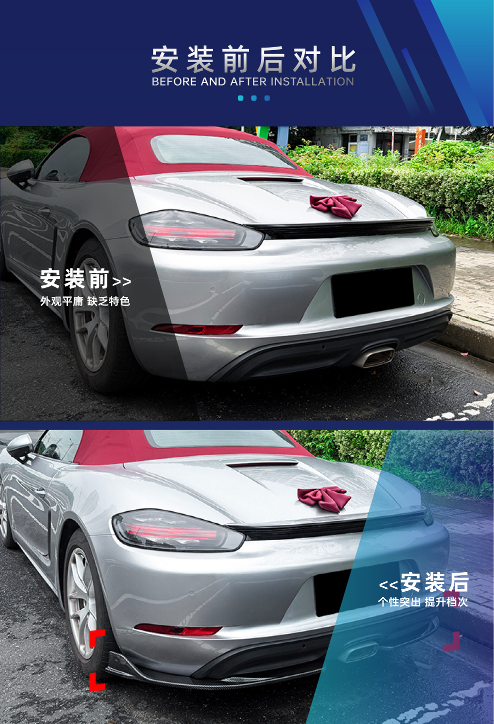 Suitable for Porsche 718 Cayman 982 2016+ rear lip spoiler corner trim modification
