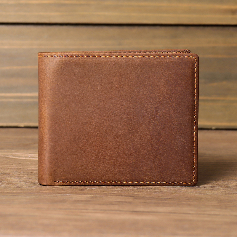 Cross-border Exclusive for Foreign Trade Factory Men's Wallet Horizontal Genuine Leather Crazy Horse Leather Wallet Full Top Layer Cowhide Vintage Silver Bag