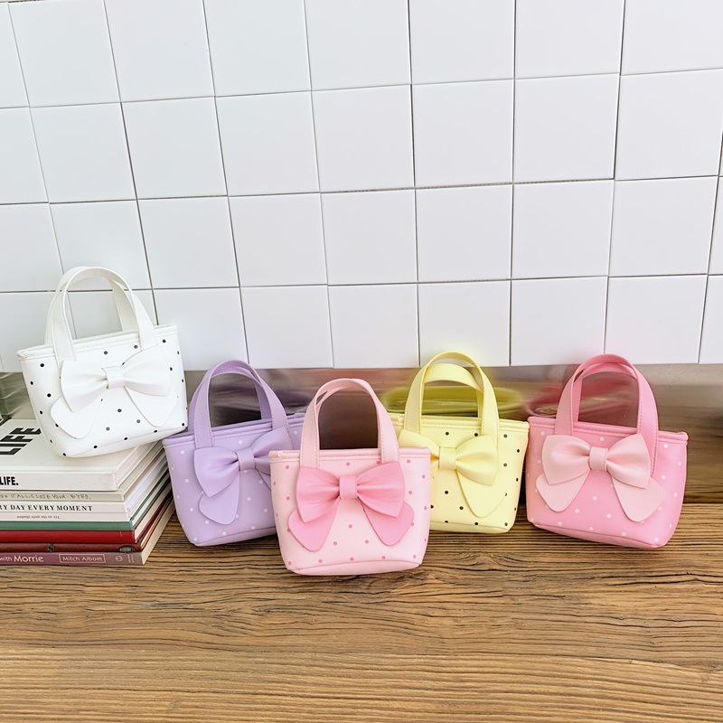 2026 New Polka Dot Print Children's Handbag Crossbody Bag with Large Bow Decoration Sweet Style Mini Bag Wholesale