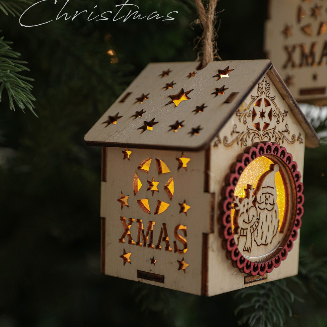 Árbol de Navidad Decoración creativa Luz LED Colgante de casa de madera Decoración navideña Escena de vestir Decoración