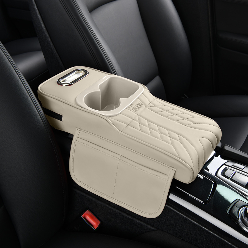 Suitable for 16cm Models, Narrow Version Armrest Box Heightening Pad, Leather Elbow Rest Pad, Tissue Box, Dual Cup Holder, Storage Box