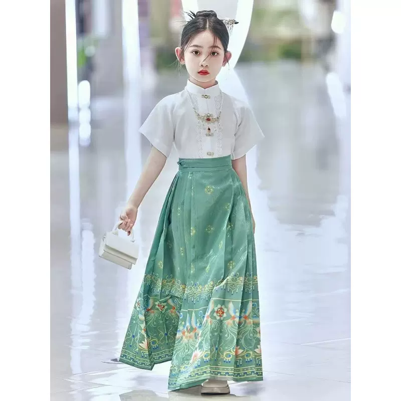 原创汉服女童改良马面套装新款2024明制中国古装儿童日常古风唐装