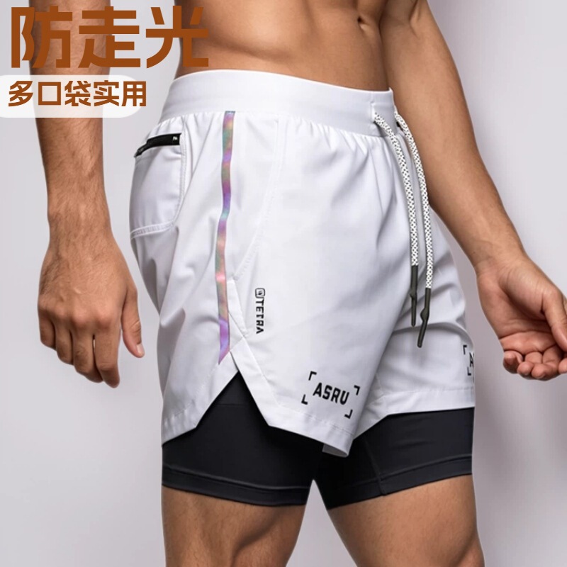 Cross-Border Amazon Summer Sports Shorts for Men, American-Style Youth Double-Layer Shorts, Men's Multi-Pocket Waterproof Running Shorts