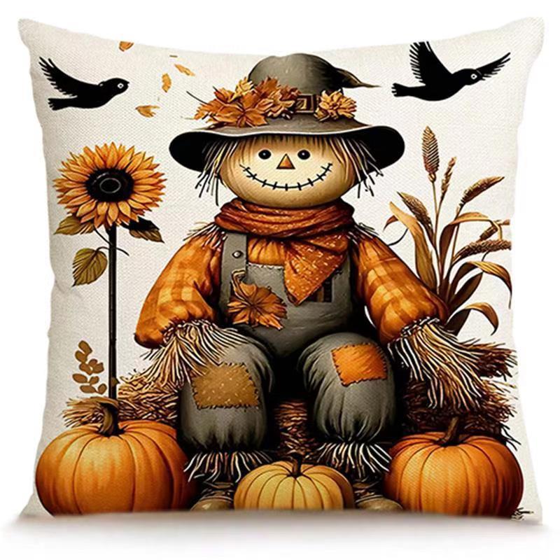 Transfronterizo Amazon Halloween impresión lino almohada cubierta bruja calabaza decoración doméstica almohada cubierta
