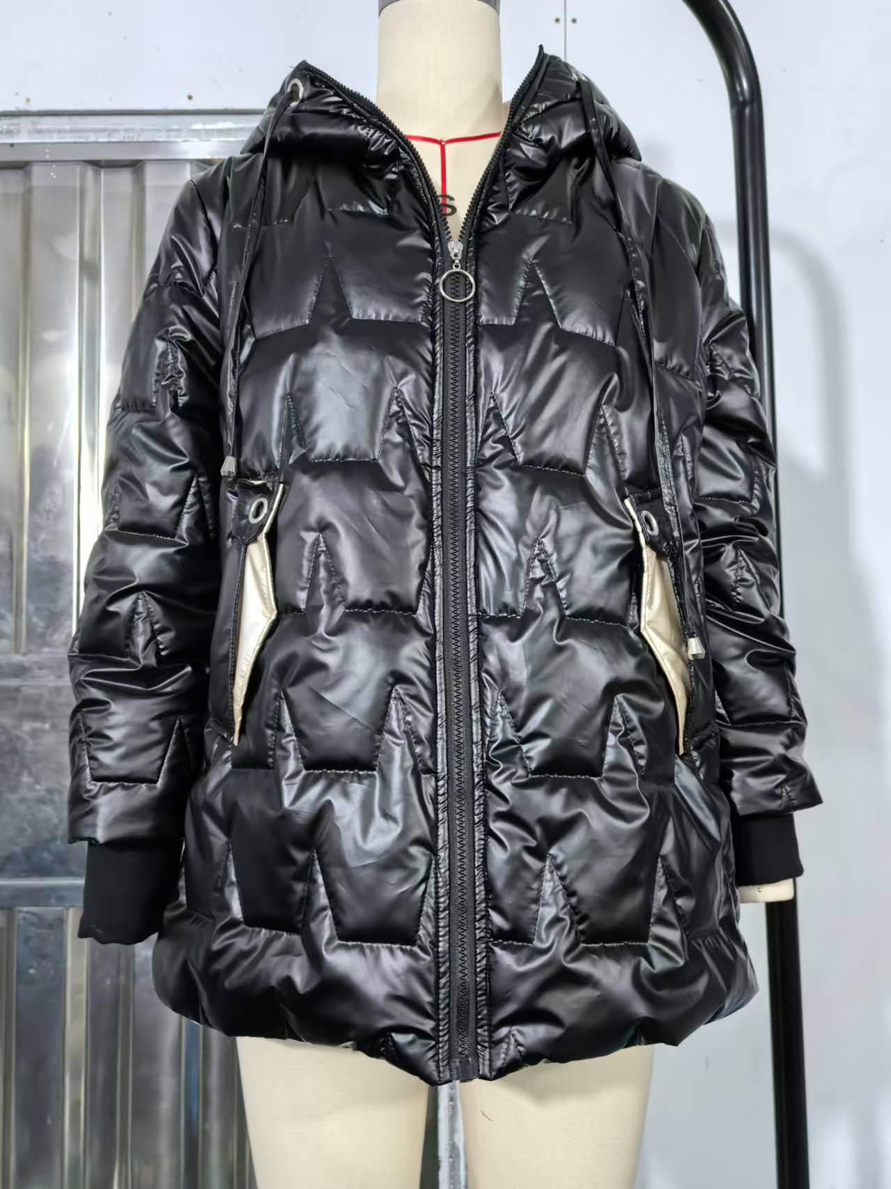 Damesjas met capuchon halflang katoenen jas voor winter en herfst_voghion.com