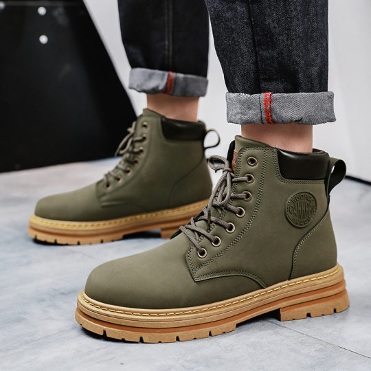 2024 Spring New Casual Martin Boots Men's Wear-resistant High-top Spring Towing Workwear Fashionable Men's Rhubarb Boots