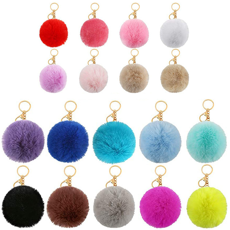 18 pieces imitation lazy rabbit fur ball keychain lady bag fluffy pompon pendant artificial rabbit fur ball key ring accessories