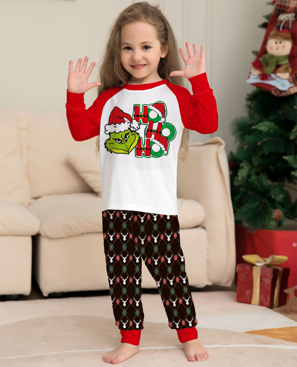 Christmas Little strange letters Christmas family dress printed homewear pajamas set_voghion.com