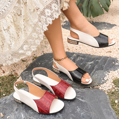 2026 Summer Women's Shoes Thick Heel Sandals Soft Leather Fish Mouth Thick Sole Cross-border European and American Fashion Outer Wear Slippers Exclusive for Cross-border