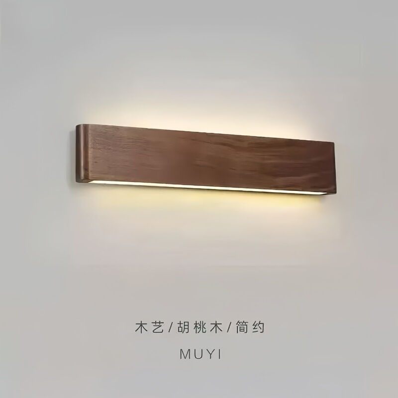 Black walnut wood bedroom bedside wall lamp, minimalist long strip retro background wall light, modern Chinese-style ultra-thin corridor lamp Black walnut wood bedroom bedside wall lamp, minimalist long strip retro background wall light, modern Chinese-style ultra-thin corridor lamp
