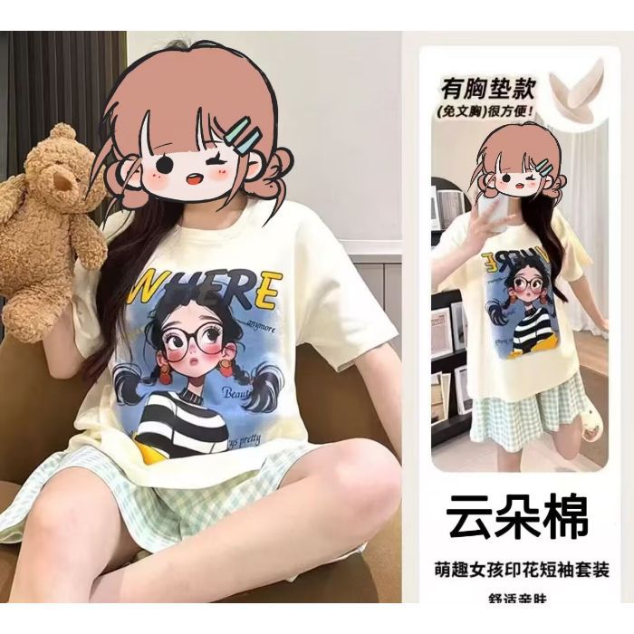 Pijamas transfronterizos al por mayor con almohadillas para el pecho, pantalones cortos de manga corta para mujer