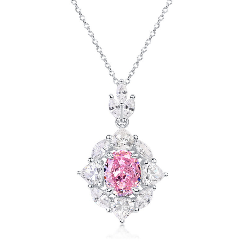 Wilsheng joyería nueva plata esterlina S925 alto carbono diamante colgante exquisita moda Rosa hielo flor corte alto carbono diamante collar