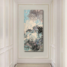 现代简约玄关厚油装饰画竖版壁画过道手绘油画入户走廊抽象挂画