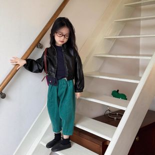 Girls' Autumn Jacket Spring and Autumn 2025 New Korean Style Trendy Cool Children's Short Biker Jacket Leather Top
