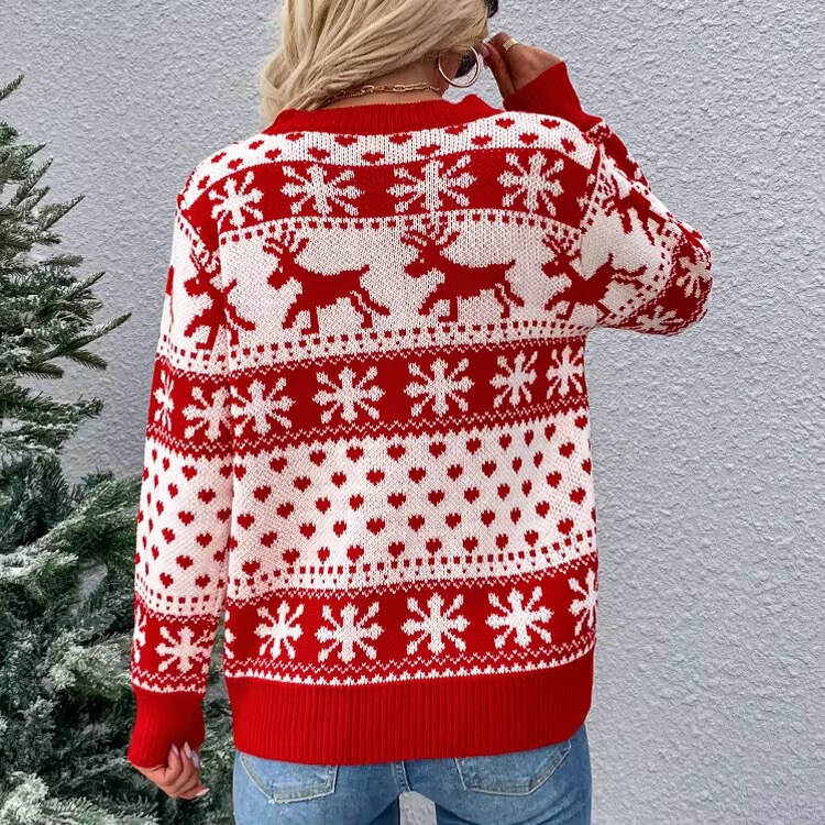 Custom-designed vintage women's long-sleeve pullover sweater with ugly Santa Claus pattern and front logo for winter Custom-designed vintage women's long-sleeve pullover sweater with ugly Santa Claus pattern and front logo for winter