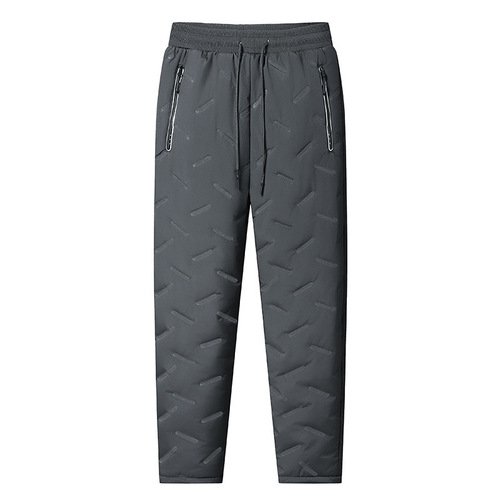 Men's Padded Winter Knit Pants, Wrinkled Straight Leg Men's Pants, Thick Cotton Men's Pants, Sporty Casual Large Men's Drawstring Pants