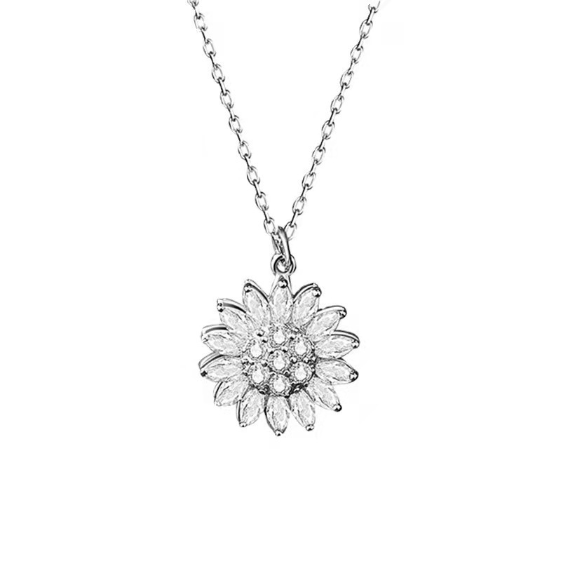 Women'S Gender Titanium Steel Simple Style Fashion Plating Flowers Flower Zircon Necklace