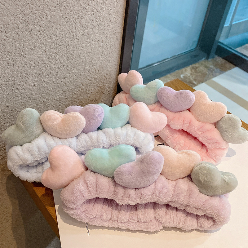 Lavar la cara correa de cabello para mujeres coreanas lindas red pequeña banda de cabeza de amor antideslizante método de presión de máscara facial correa de cabello simple tocado