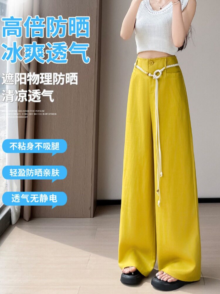 Quần culottes nữ ống rộng vải lanh cạp cao thắt lưng bản to — Màu đen thông thường