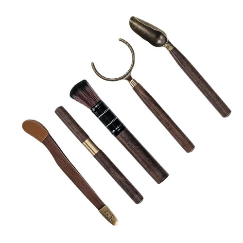 Black Sandalwood Six Gentlemen Tea Ceremony Set of Five, Copper Tea Tongs, Tea Scoop, Tea Spade, Tea Needle, Tea Scraper, Gongfu Tea Set, Tea Ceremony Accessories