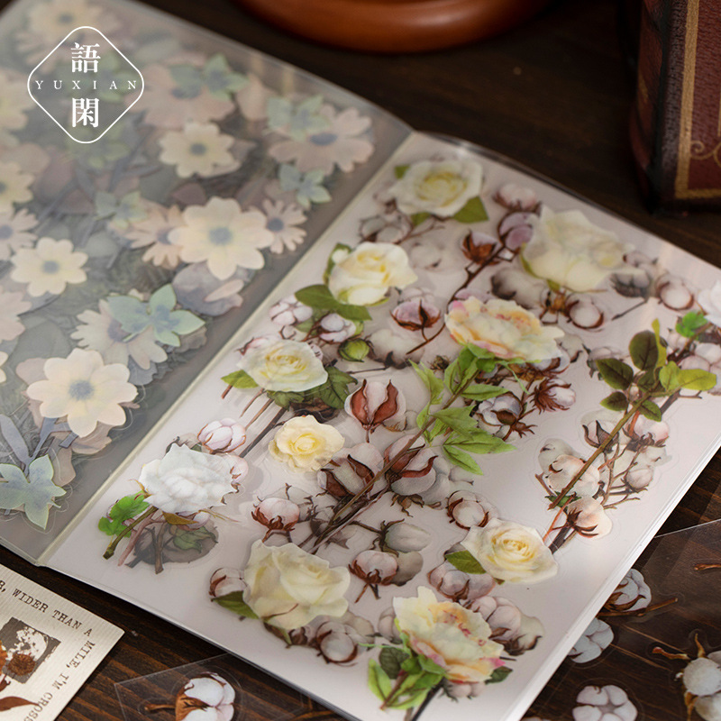 Pegatinas de mascotas melodías de montaña ociosas este estilo retro imitación de materiales florales cuentas de mano marcadores decoración collage base