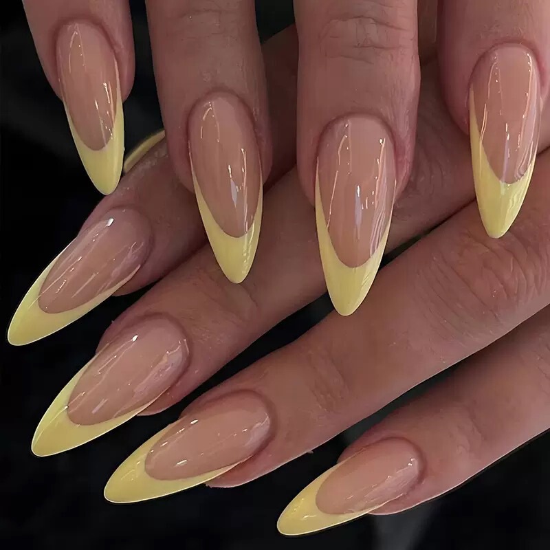Yellow French Almond Manicure Ins Style Yellow Edge French Water Drop Nail Milk Yellow French Simple Export Manicure Stickers Yellow French Almond Manicure Ins Style Yellow Edge French Water Drop Nail Milk Yellow French Simple Export Manicure Stickers