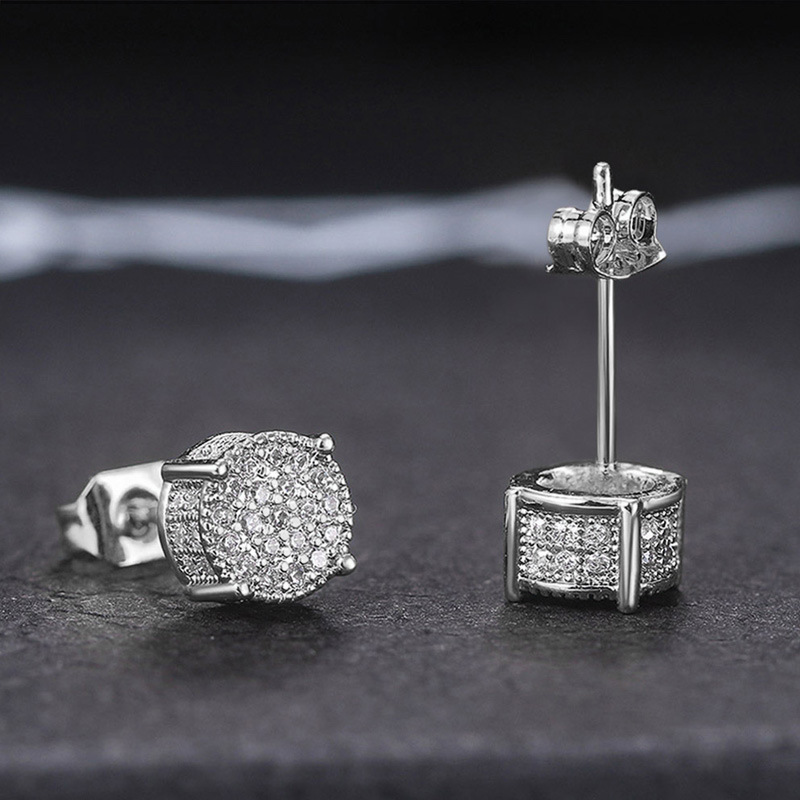 E149 full diamond round stud earrings [white gold]