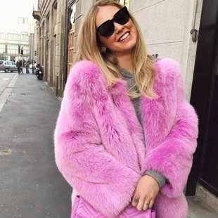 Mid-length Faux Fox Fur Warm Coat���L��Ƥ�����������ëƤ��