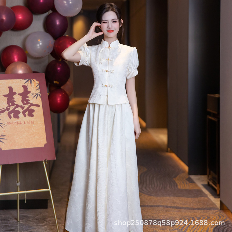 ブライズメイドドレス中国風日常着2025春夏新作シャンパンカラーシスターズグループチャイナドレス婚約ドレス半袖|undefined