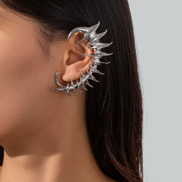 Cross-border thorn spine skeleton punk style ear hook niche design special-shaped metal ear clip men's and women's earrings